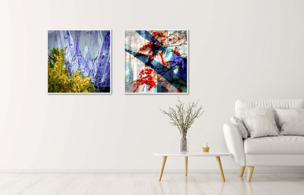 Veggbilder | Gule blomster, blå himmel | Yellow flowers, blue sky | fotokunst kunstfoto foto kunst bilder aluminiumsplate wall art